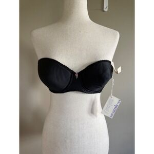 Vintage Black Seamless Strapless Bra Floral Applique‎ New With Tags